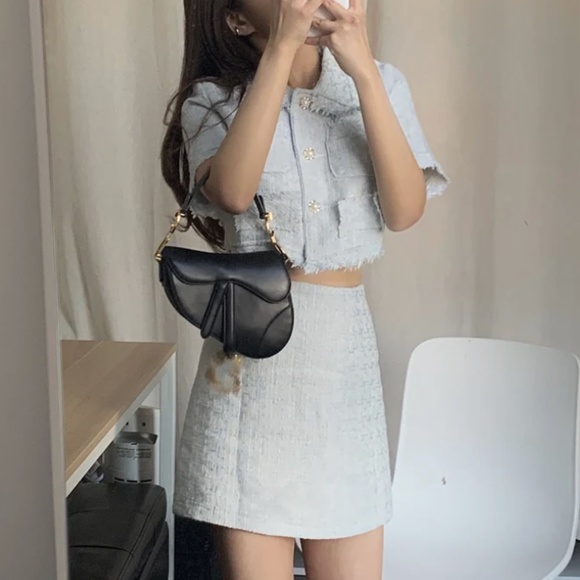 Two Piece Sky Blue Tweed Set - Picture 4 of 11